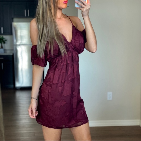 New Anthropologie Burgundy Cold Shoulder Dress - Picture 2 of 6
